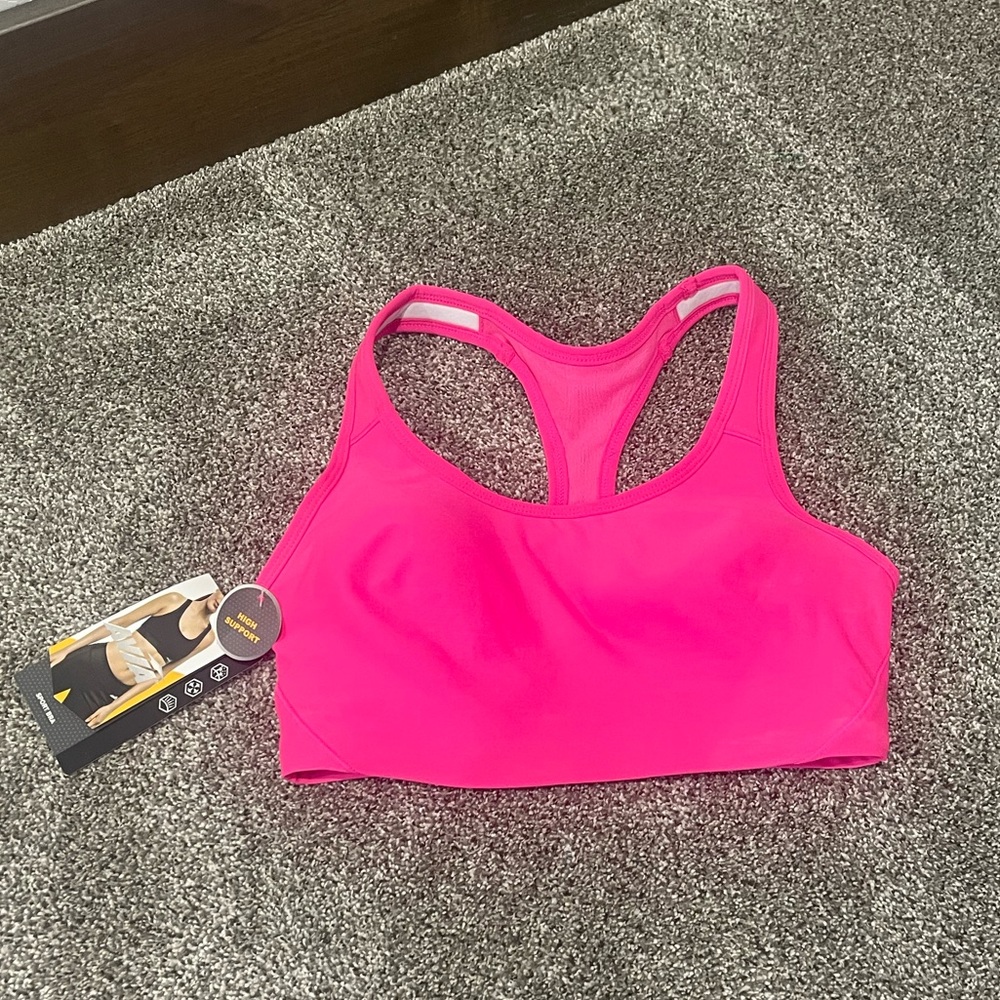 Neon pink sports bra